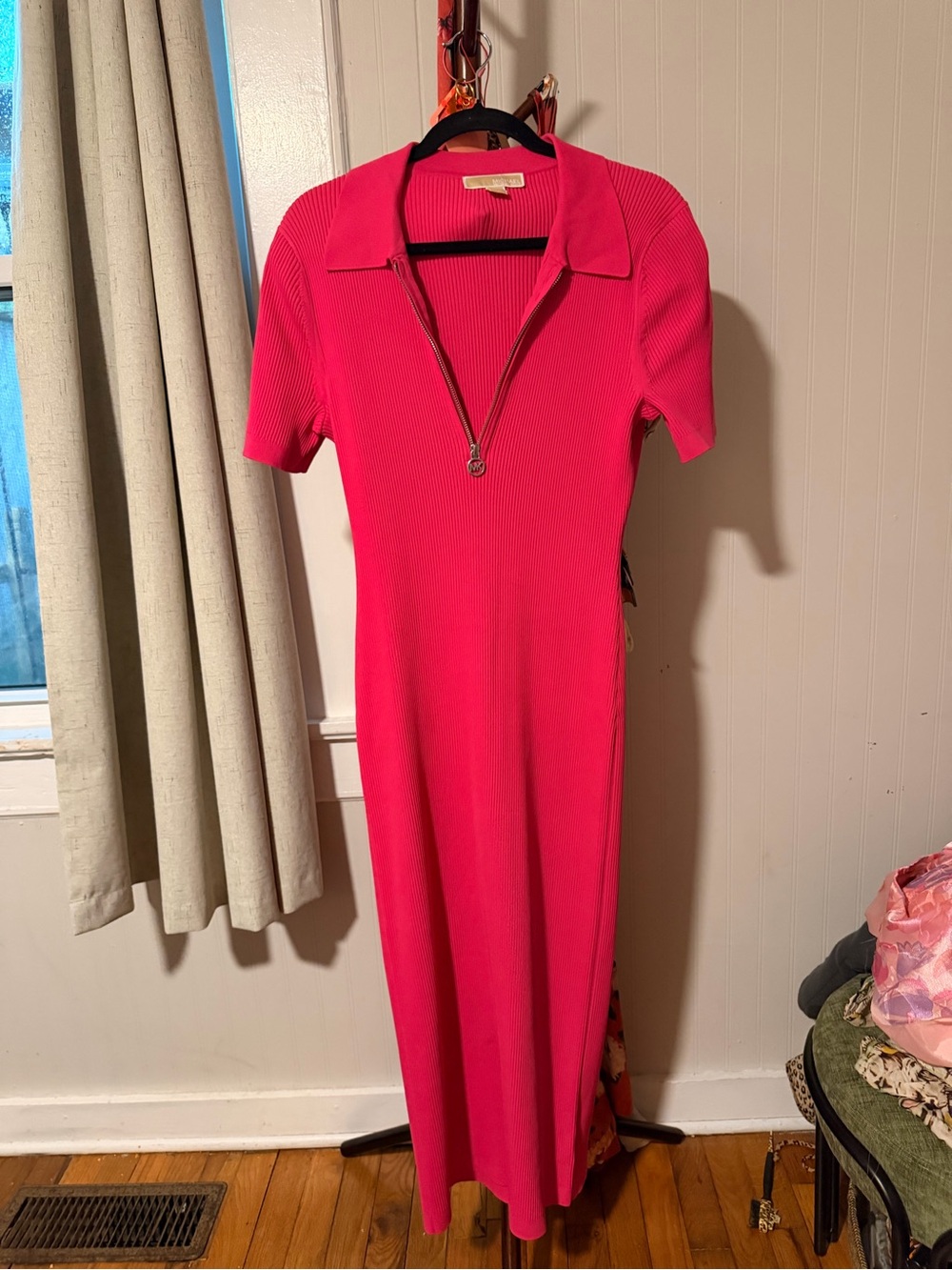 Michael Kors Hot Pink Ribbed Zip-Collar Maxi Dress